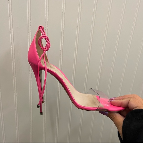 SCHUTZ Josseana Neon Pink Tie Ankle High Heel Sandal Sz 9B - Picture 10 of 11
